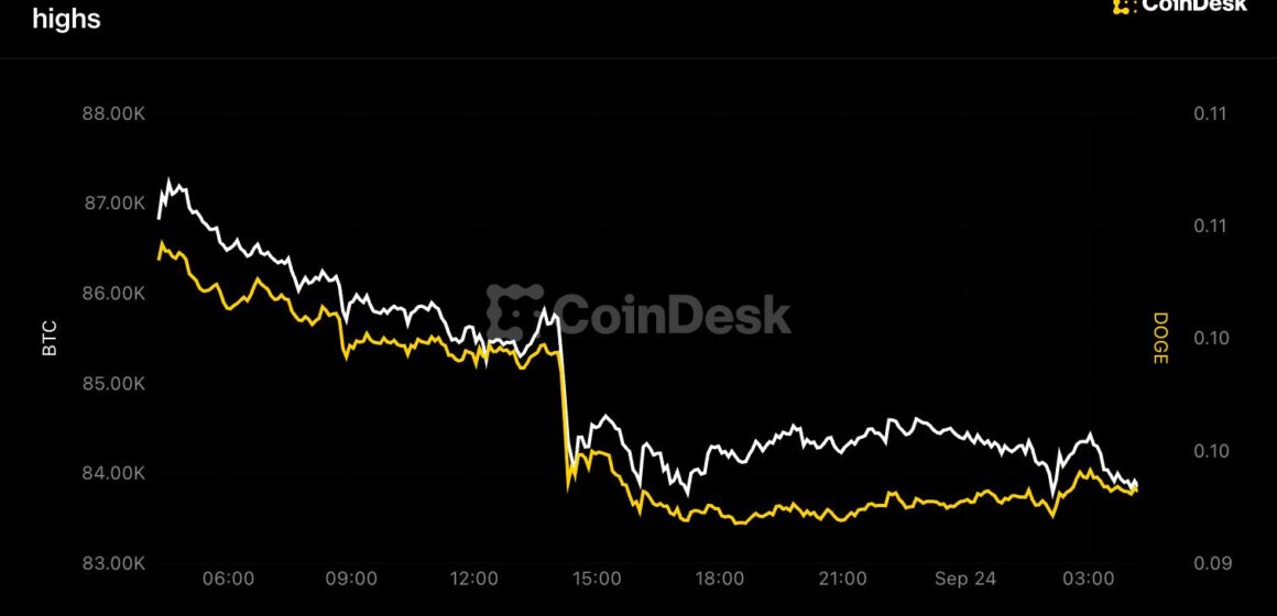 Dogecoin down 8%, bitcoin under $84,000 as Treasury yields hit highest level since 2007
